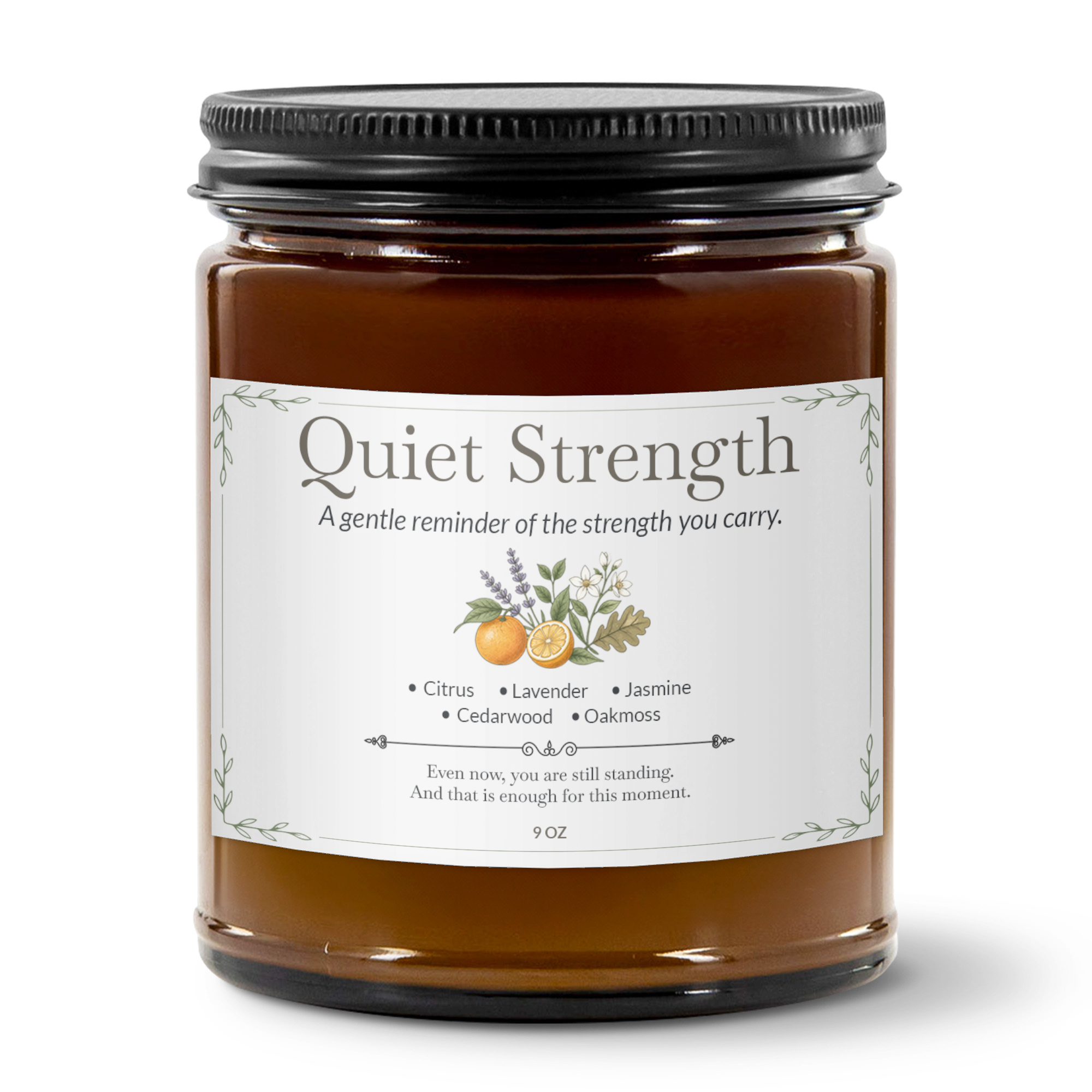 Quiet Strength Premium Handcrafted Soy Candle | Citrus, Lavender, Jasmine, Oakmoss & Cedarwood | 9oz