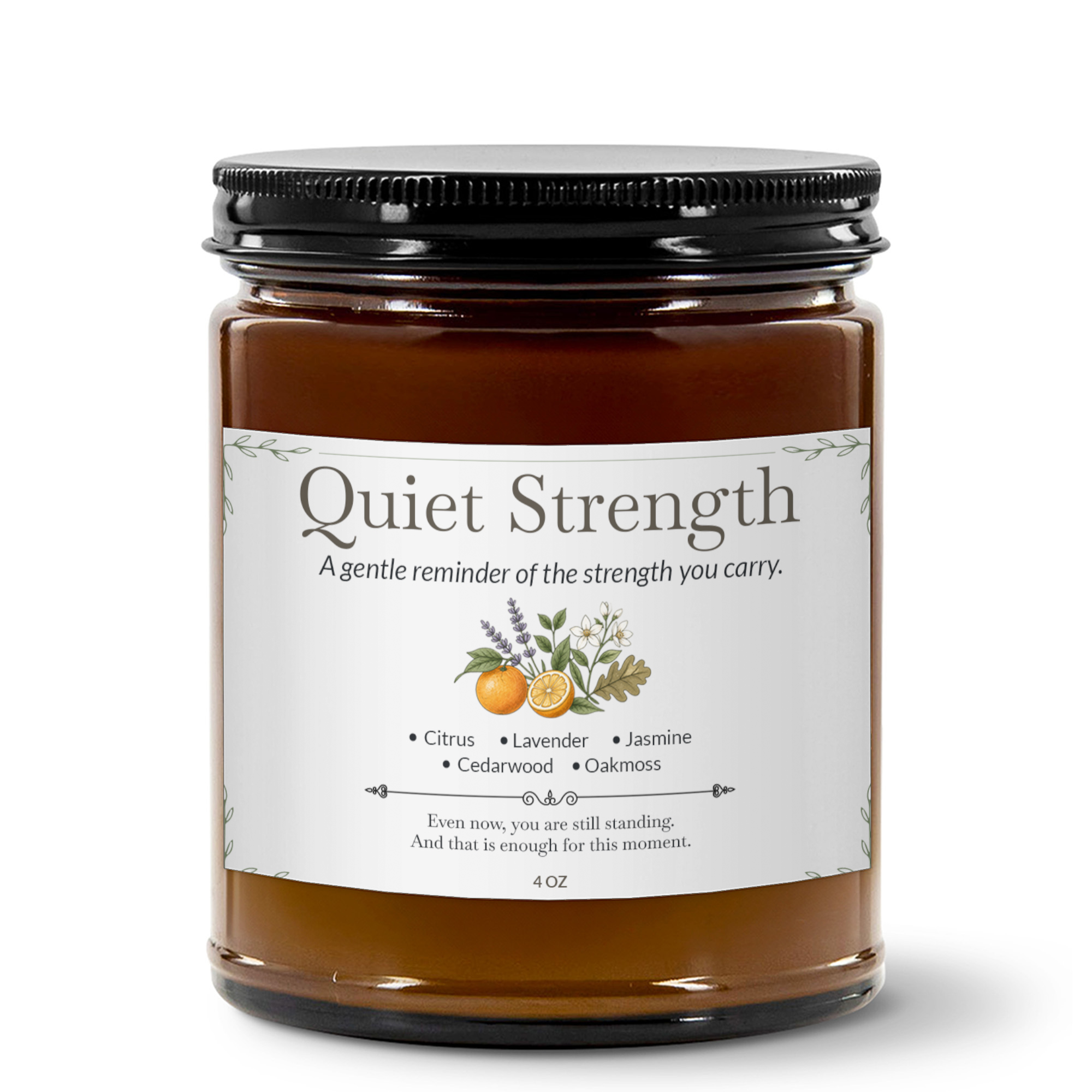 Quiet Strength Premium Handcrafted Soy Candle Travel Size | Citrus, Lavender, Jasmine, Oakmoss & Cedarwood | 4oz