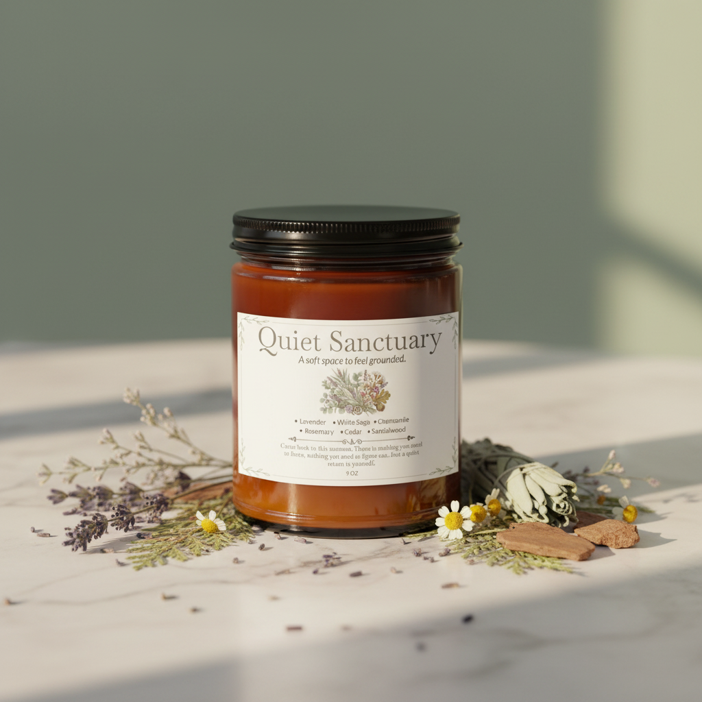 Quiet Sanctuary Premium Handcrafted Soy Candle | Lavender, White Sage, Chamomile, Rosemary, Cedar & Sandalwood | 9 oz