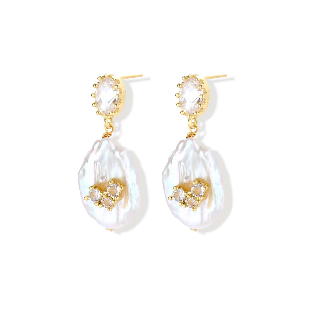 Gracefully Unique Pearl Earrings | Baroque Pearl Drop Earrings | 18K Gold-Plated Eco-Brass