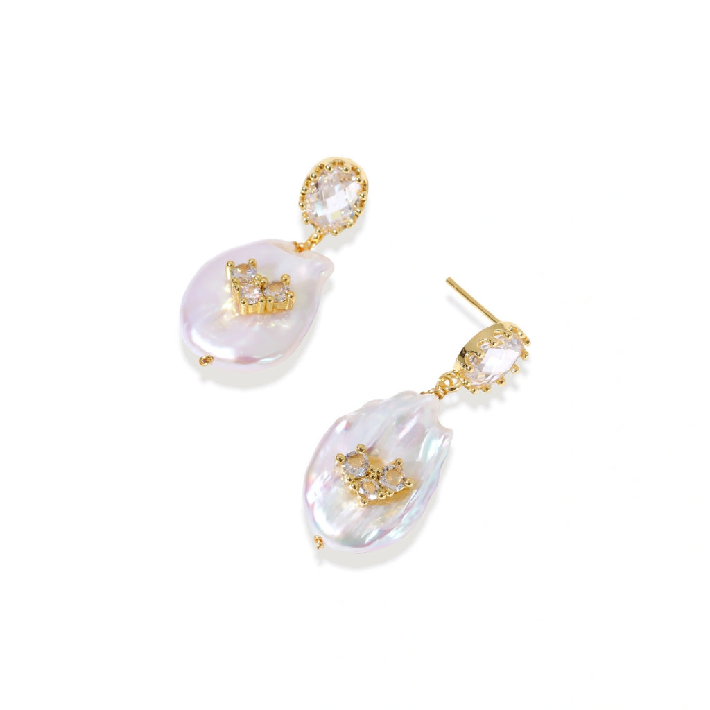 Gracefully Unique Pearl Earrings | Baroque Pearl Drop Earrings | 18K Gold-Plated Eco-Brass