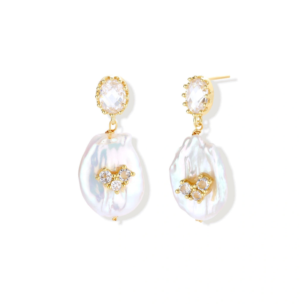 Gracefully Unique Pearl Earrings | Baroque Pearl Drop Earrings | 18K Gold-Plated Eco-Brass
