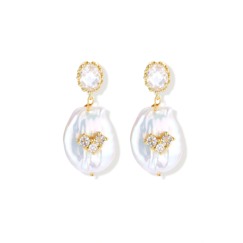 Gracefully Unique Pearl Earrings | Baroque Pearl Drop Earrings | 18K Gold-Plated Eco-Brass