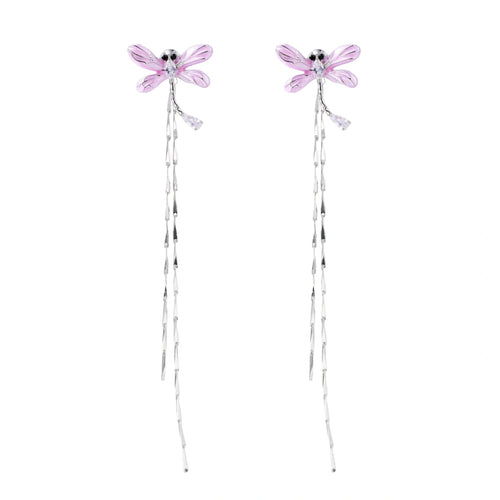 Dragonfly of Hope Earrings | Zirconia Dragonfly Earrings | White Gold-Plated Eco-Brass