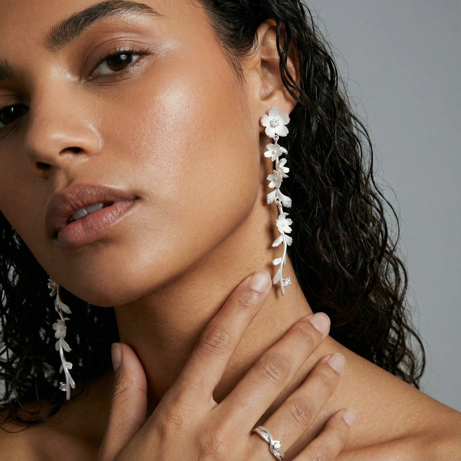 Silver Jasmine Cascade Earrings by Jasmine's Light Collection