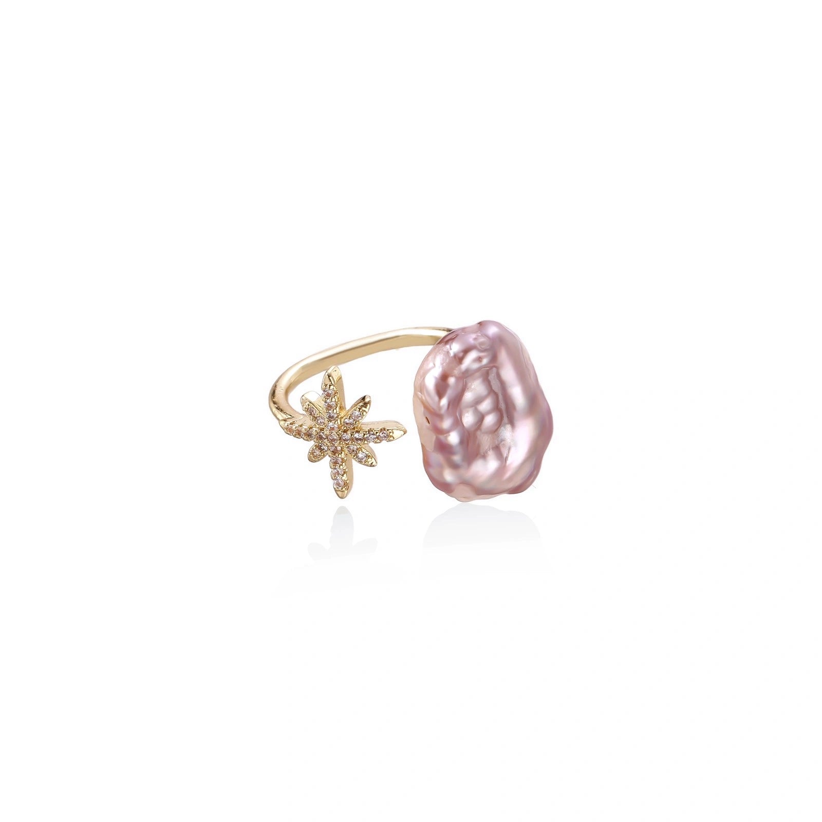 Guided by Light Ring | Baroque Pearl & North Star Ring | 14K Gold Plated Eco-Brass