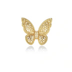 Intricate gold-plated butterfly ring with filigree cutout wings and adjustable band on white background.