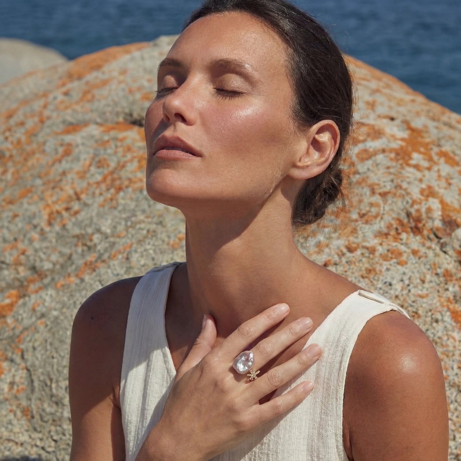 Guided by Light Ring | Baroque Pearl & North Star Ring | 14K Gold Plated Eco-Brass