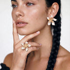 Bloom of Light Ring | Jasmine Flower Statement Ring | 18K Gold Plated Eco-Brass
