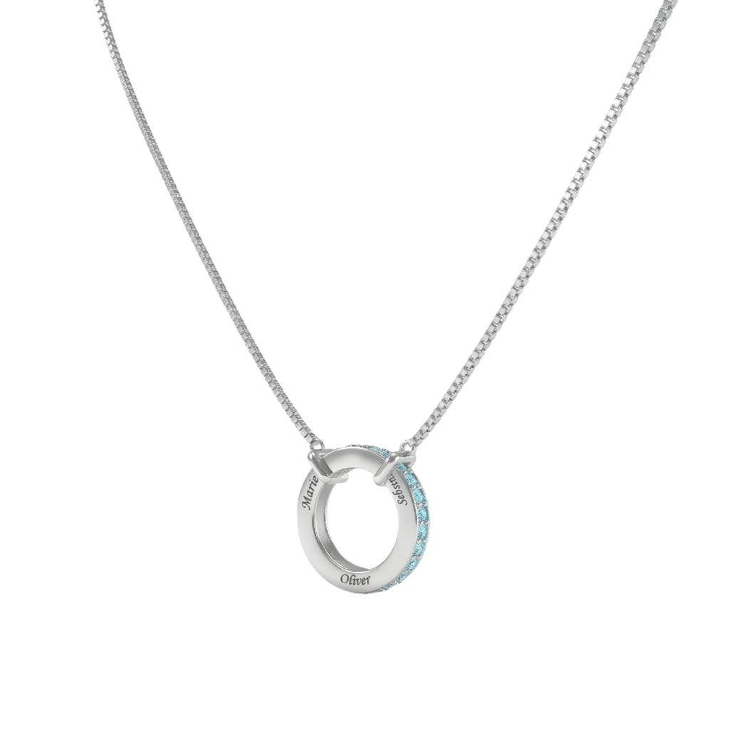 Personalized Circle of Love Family Name Necklace with Customizable Birthstones & Custom Greeting Card