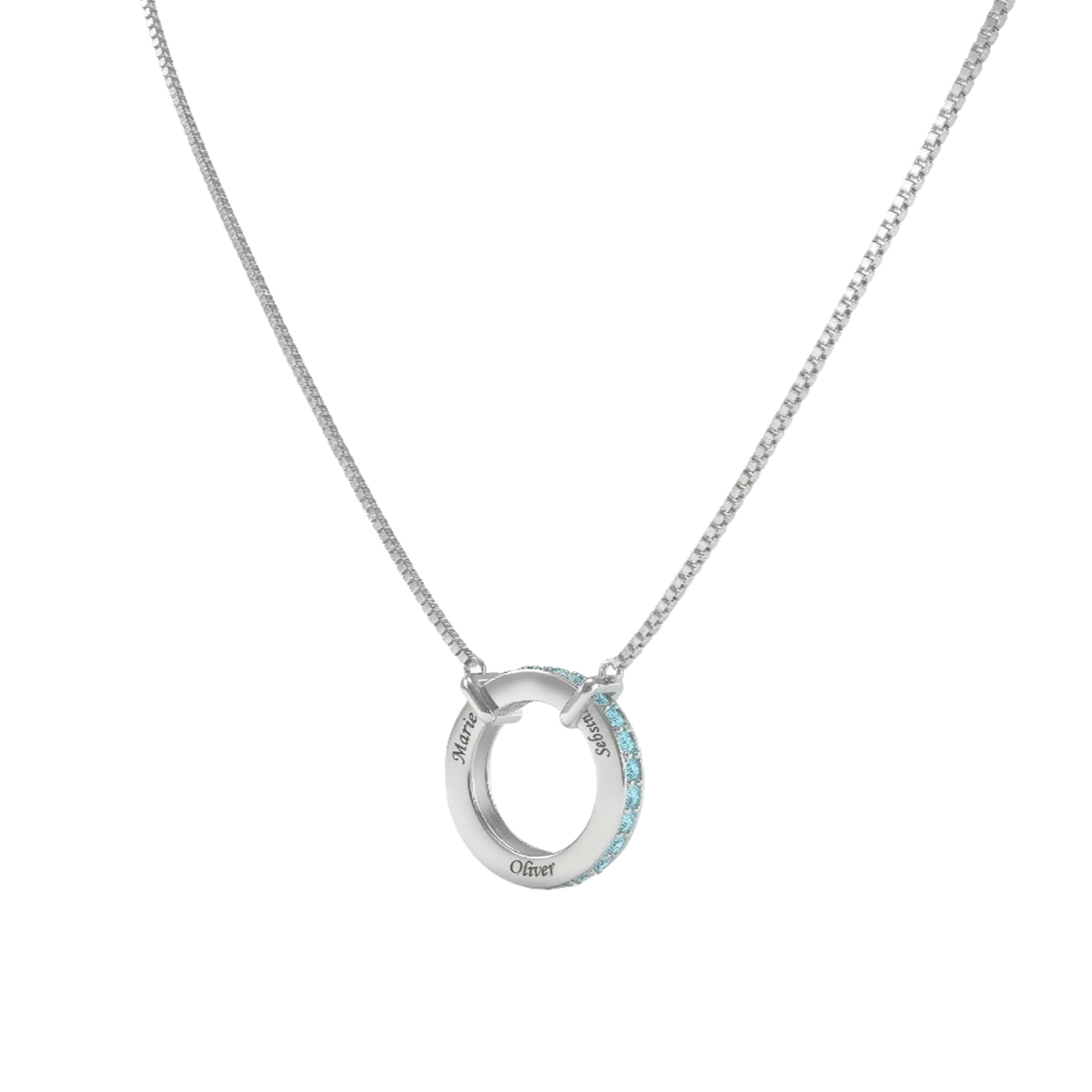 Personalized Circle of Love Family Name Necklace with Customizable Birthstones & Custom Greeting Card