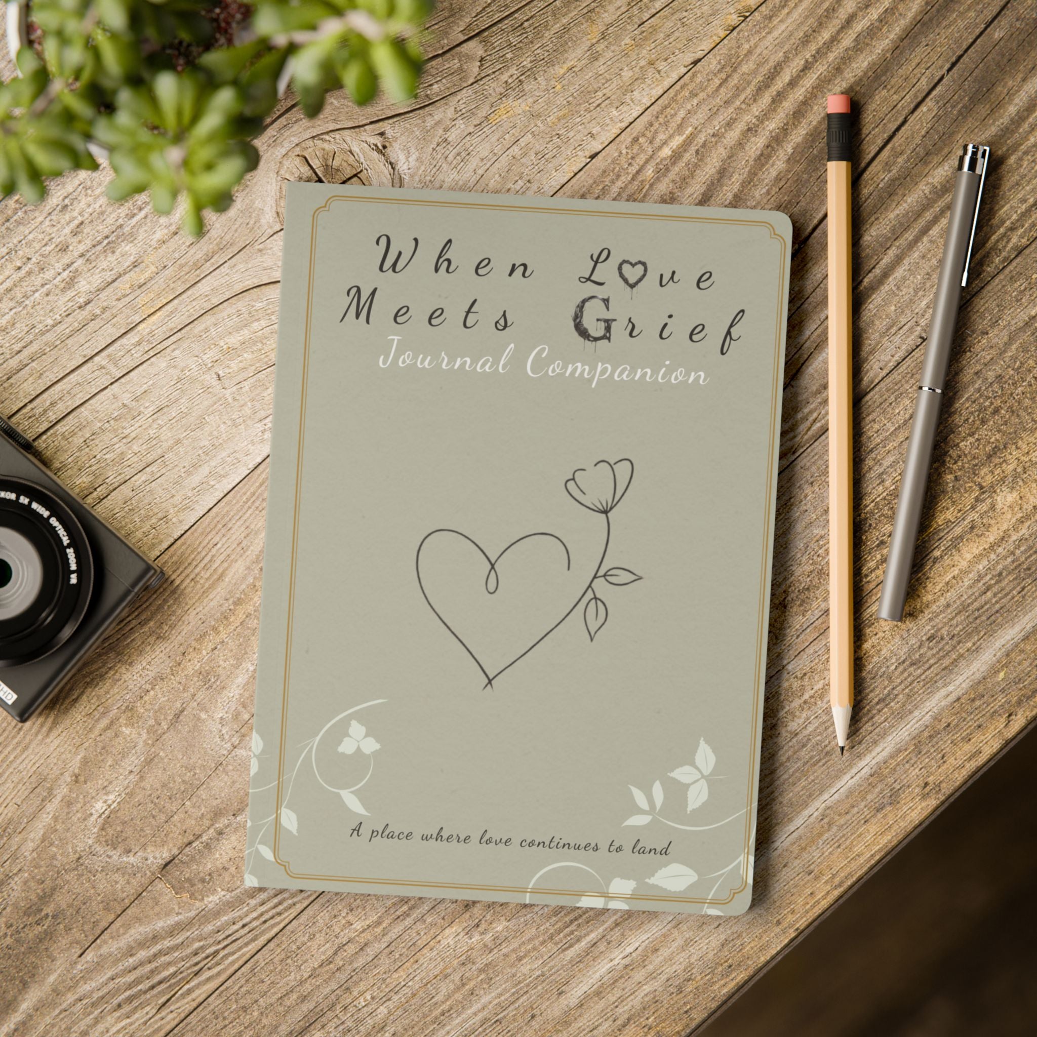 When Love Meets Grief Journal — Softcover Grief Companion Notebook — Gray Yellow Green