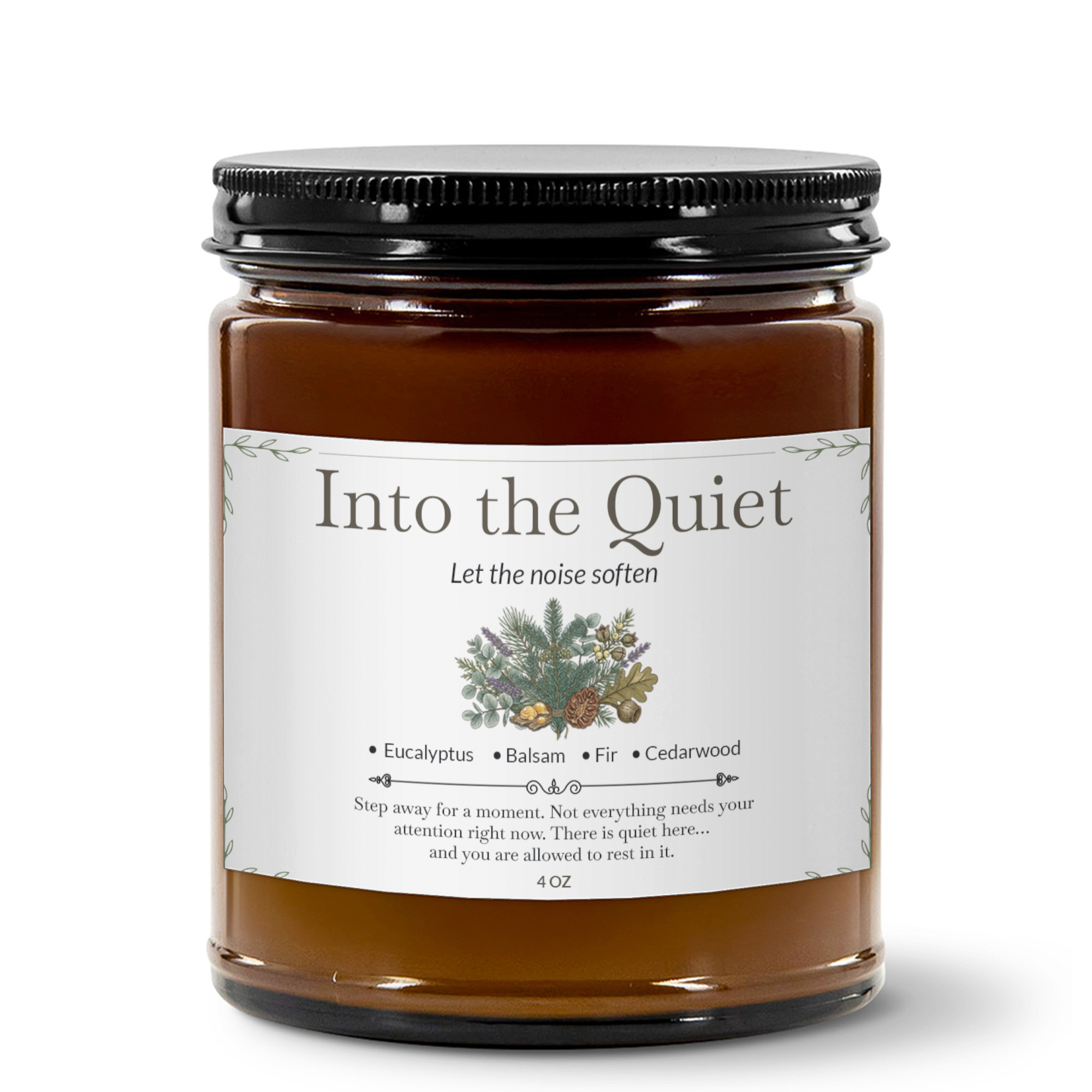 Into the Quiet Premium Handcrafted Soy Candle Travel Size | Eucalyptus, Balsam, Fir & Cedarwood | 4 oz