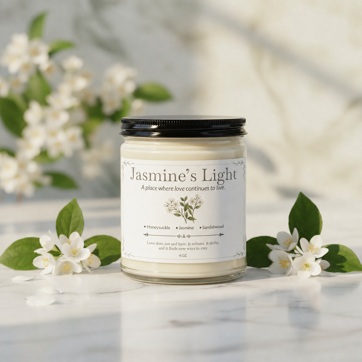 Jasmine’s Light Premium Handcrafted Soy Candle Travel Size | Honeysuckle, Jasmine & Sandalwood | 4 oz