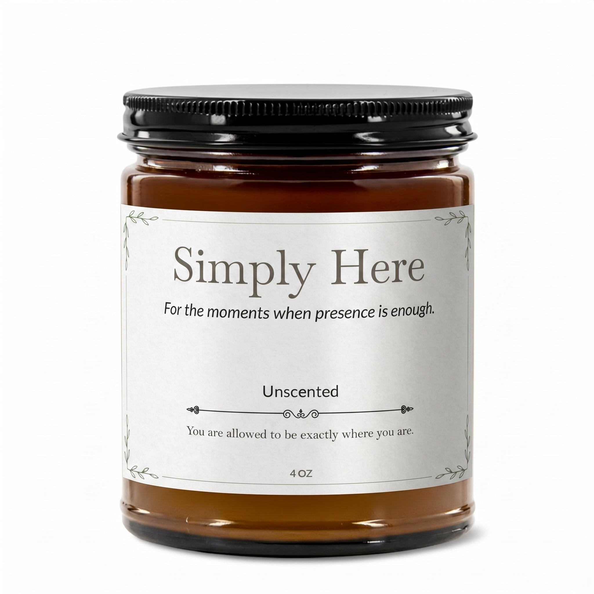 Simply Here Premium Handcrafted Soy Candle | Unscented Clean Burn Travel Size | 4 oz