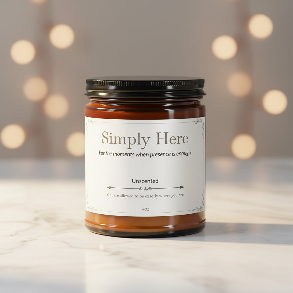Simply Here Premium Handcrafted Soy Candle | Unscented Clean Burn Travel Size | 4 oz