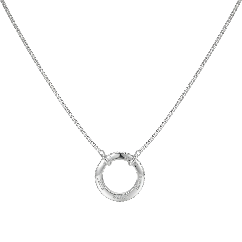 Personalized Circle of Love Family Name Necklace with Customizable Birthstones & Custom Greeting Card