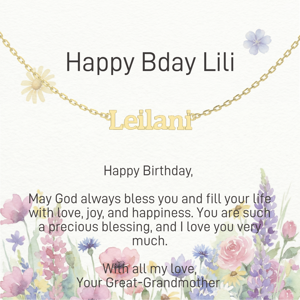 Personalized Name Necklace with Zircon Accents & Custom Greeting Card