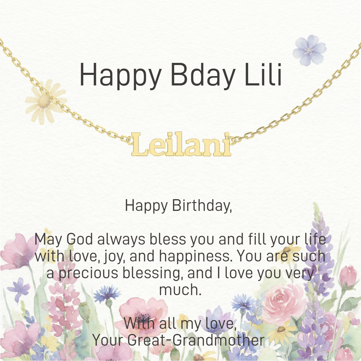Personalized Name Necklace with Zircon Accents & Custom Greeting Card